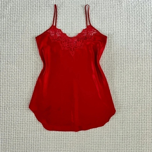 VINTAGE Red Satin Mini Satin Slip Dress - Picture 2 of 5